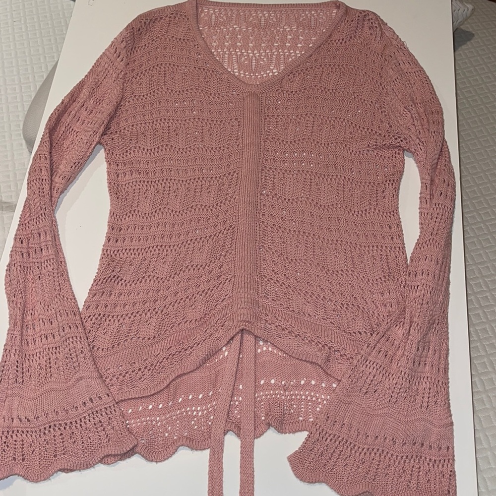 Woman's Amazon Pink Crochet Long Sleeve Sweater M - Picture 2 of 10